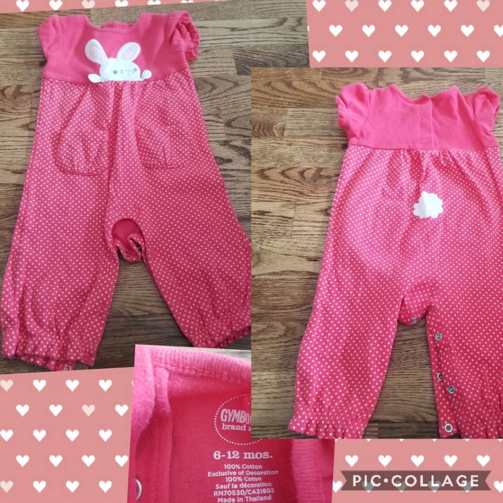 (6-12M) Gymboree Polka Dot Print Bunny One Piece Outfit Spring Holiday Cute